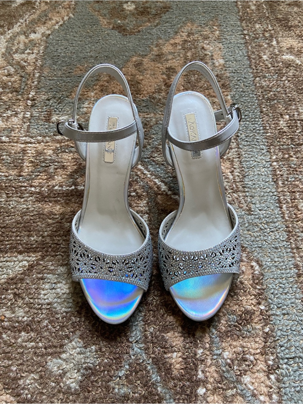 Silver Women's Dress Sandals with Rhinestone Detail
